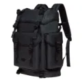 Black large capacity casual canvas backpack with multi pockets and secure buckles daily use - Film Black