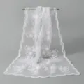 White floral embroidered lace long scarf with scalloped edge for women, elegant shawl. - White