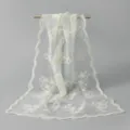 White nylon lace embroidered long scarf, elegant floral beach shawl for women sun protection. - Beige