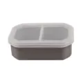 Grey 2-compartment silicone lunch box with translucent lid, portable and microwave safe. - Gray