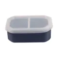 Portable 2-compartment square lunch box with lid for microwave heating and daily meals. - Dark Blue