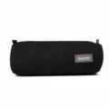 Black canvas pencil case, cylindrical stationery bag, minimalist school supply storage. - Black