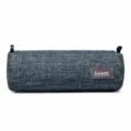 Blue canvas pencil case for students, cylindrical stationery bag with zipper and handles. - Lake Blue
