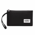 Black nylon pouch wristlet wallet with zipper and strap for everyday use and travel style. - Black