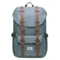 Classic grey canvas backpack with brown leather straps and polka dots for daily school use. - Gray Spotted Color