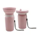 Bouteille d'eau portable en silicone pour animal, rose, pliable avec une sangle grise. - Bouche ronde pliable / Rose