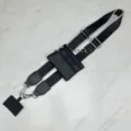 Universal wide replacement bag strap with small coin pouch and phone tether in black. - Black Woven Fabric Spliced PU
