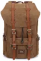 Durable vintage canvas backpack for men and women, casual travel school book bag with leather straps. - Dark Brown