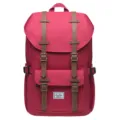 Retro canvas backpack with double straps and front pocket for daily casual school use. - Red