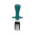 Silicone baby training fork with stainless steel tines and safe guard for toddlers. - Fork / Dark Green