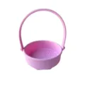 Pink silicone makeup brush cleaning bowl with handle for easy cosmetic tool washing. - Washing And Drying Basket / Pink