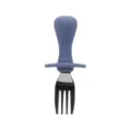 Toddler training fork with blue silicone handle and stainless steel tines for self feeding. - Fork / Dark Blue