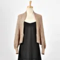 Knitted diamond hollow mesh shrug cardigan short sweater shawl outer wear for women detail view - Camel