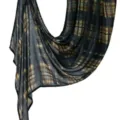 Plaid shawl detail view showing soft draped fabric texture and elegant digital print pattern. - YW603-1#