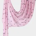 Close-up detail of lightweight pink long scarf with classic black polka dots draped gracefully. - YW606-1#