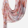 Close-up detail of women's digital printed cotton linen long scarf shawl, soft texture. - Ink Abstract