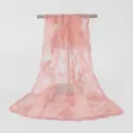 Detailed view of the pink rose embroidered lace nylon long scarf shawl, lightweight and breathable. - 2# Pink