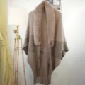 Women's Autumn Winter Knitted Shawl Cape with Fur Collar Warm Fashion Cardigan Outwear - Khaki