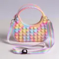 Colorful silicone push pop bubble handbag for kids, pastel rainbow shoulder cross body bag. - Pink Camouflage with Shoulder Strap