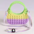 Colorful silicone push pop bubble handbag for kids, cute gradient crossbody fidget toy bag. - Green, Yellow and Purple with Shoulder Strap