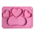 Assiette bebe silicone rose tapis repas divise forme de coeur vaisselle enfant - Assiette / Rose