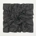 Detailed shot of black paisley pattern thin polyester square headscarf, elegant retro design. - Black / 100-135CM