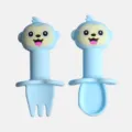 Kit cuillère et fourchette bébé en silicone, joli singe bleu pour l'apprentissage. - Singe - Bleu clair