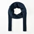 Dark blue hollow knit scarf detail, unique double-sleeve shawl design, soft autumn winter texture. - Navy Blue