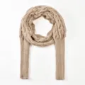 Women hollow knit scarf shawl with long sleeves autumn winter cozy neck warmer apparel detail - Khaki