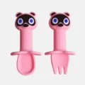 Ensemble cuillère et fourchette bébé en silicone avec design mignon, idéal pour le repas. - Raton laveur - Rose