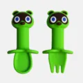 Set de cuillère et fourchette bébé en silicone avec poignée animal mignon pour apprentissage. - Raton laveur - Vert