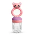 Silicone baby fruit feeder pacifier with pink bear handle for teething and food training. - Panda Style - Pink