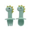 Leuke siliconen dinosaurus vork en lepel set, lichtgroene baby servies variant. - Dinosaurus korte vork en lepel - Lichtgroen