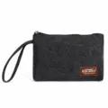 Black canvas coin purse for women and men, minimalist wristlet wallet with zipper. - Black