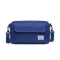 Men's casual blue canvas shoulder crossbody bag with front pocket and adjustable strap. - Blue