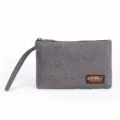 Grey canvas coin purse with wrist strap, casual minimalist small wallet for daily use. - Gray