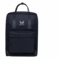 Stylish black casual backpack for women, minimalist school bag with front pocket design. - Black