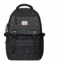 Casual black backpack with white polka dots, stylish school bookbag for men and teens. - Black Spotted