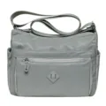 Casual gray crossbody shoulder bag for women with multi-pockets and adjustable strap. - Light Gray