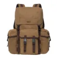 Durable brown canvas backpack with multiple pockets, large capacity outdoor travel bag. - Khaki