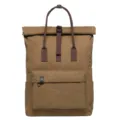 Brown canvas rolltop backpack with large capacity for travel, school and outdoor daily use. - Khaki