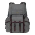Grey canvas backpack with brown accents, multi-pocket casual daypack variant for outdoor use. - Gray