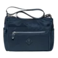 Dark blue nylon crossbody shoulder bag for women, casual multi-pocket daily commuter purse. - Blue