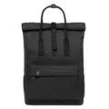 Black canvas roll-top backpack, large capacity school bag for outdoor and travel use. - Black