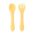 Set cucchiaio e forchetta in silicone per neonati, posate da apprendimento sicure. - Giallo