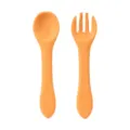 Set cucchiaio e forchetta in silicone per neonati arancione, posate per svezzamento. - Arancione