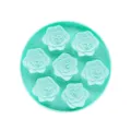 Mint green silicone pet slow feeder mat with seven cute rose shapes for dogs and cats. - Rose / Green