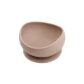 Silicone baby feeding suction bowl in beige variant, designed for infant training. - Round Suction Bowl Grey