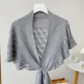 Grey knitted bolero shawl detail, hollow-out texture design, elegant neck and shoulder cover. - 6# Gray