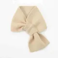 Women winter knitted bow short scarf warm cute cross collar chic apricot elegant accessory - 79cm / Light Khaki
